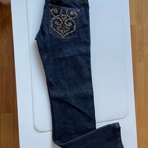 St. John Dark Blue Boot Cut Jeans with Gold Accents